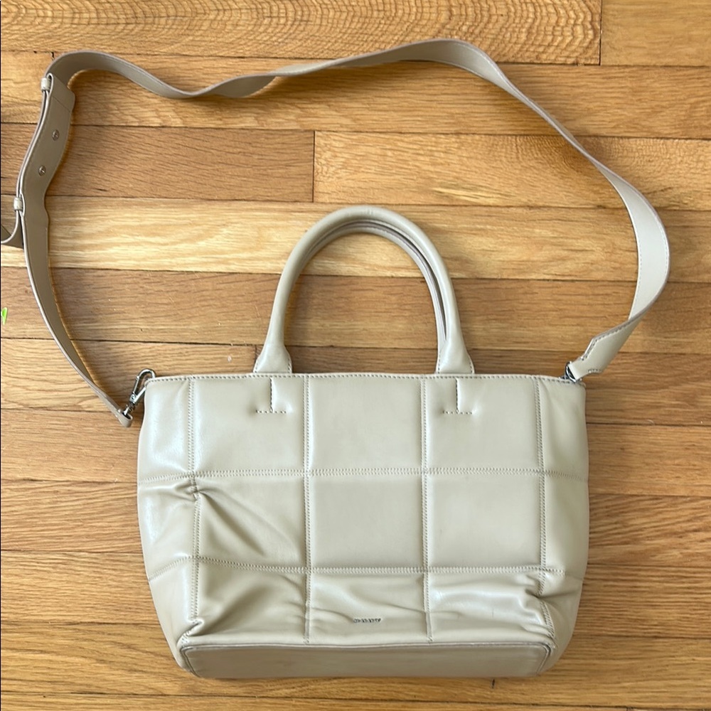 DKNYC Cream Quilted Shoulder Bag with Versatile Straps